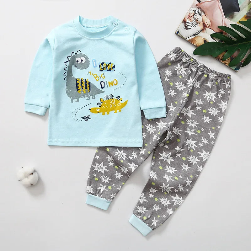 Boy Girl Pajama Set Cartoon Unicorn Long Sleeve Underwear Elastic Waist Pants Outfits for Kids Clothes Autumn Spring DS39