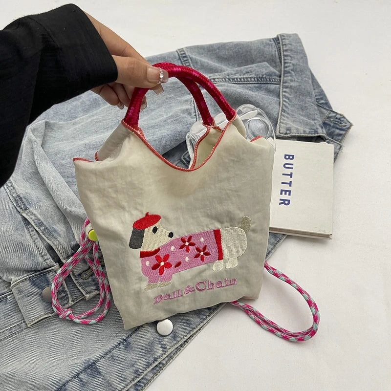 Cartoon embroidered handbag - casual and fashionable, single shoulder bag, lightweight, suitable for commuting, crossbody bag