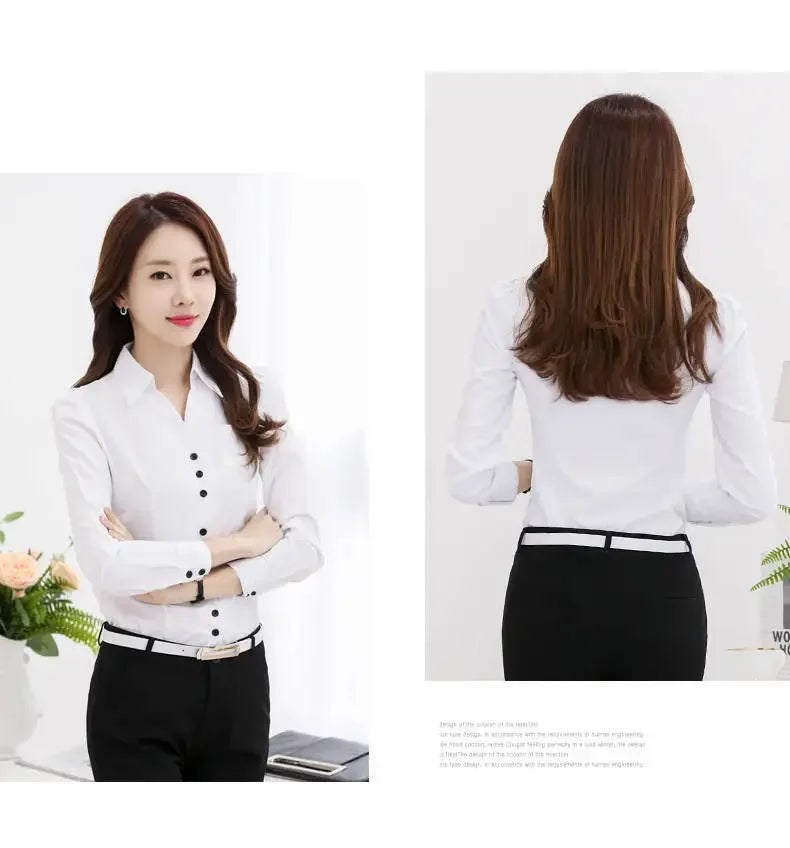 Women Blouse White Shirt Women's Long Sleeve Formal Wear Autumn Chiffon V-neck Shirt Blusas Ropa De Mujer