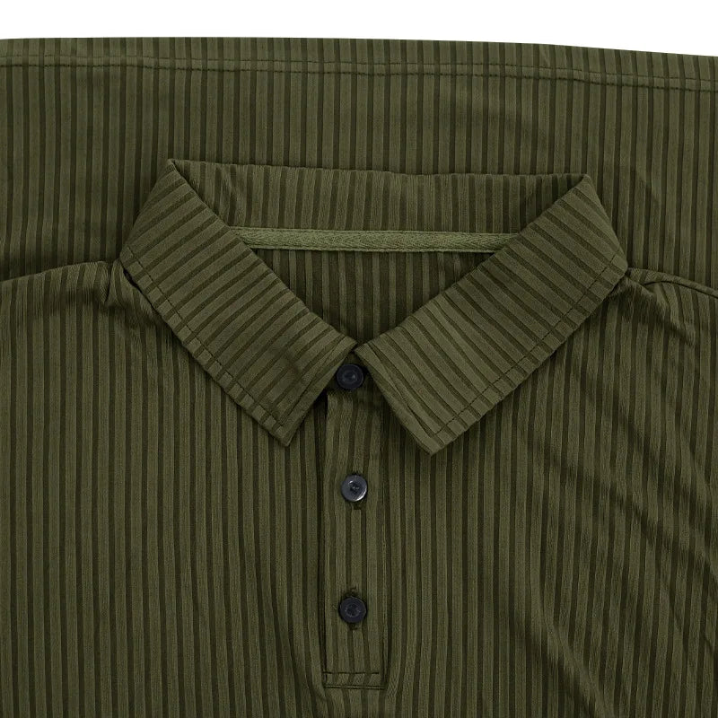Business Striped Polo Shirt Men 2025 Autumn Men's American Lapel Tops Button-up Long-sleeve T-shirt Elastic Stripe Polo Shirts