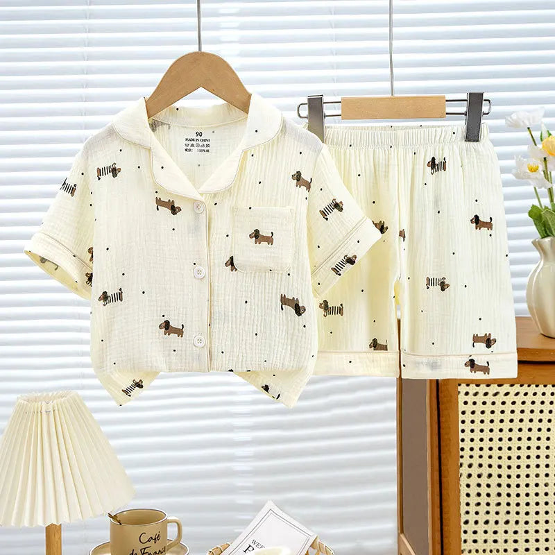 Boys Girls Pajama Baby Capris Suit Clothes SummerThin Cotton Short Sleeve Homewear Children Family Outfits Tops+Pants 2PC 2-10T