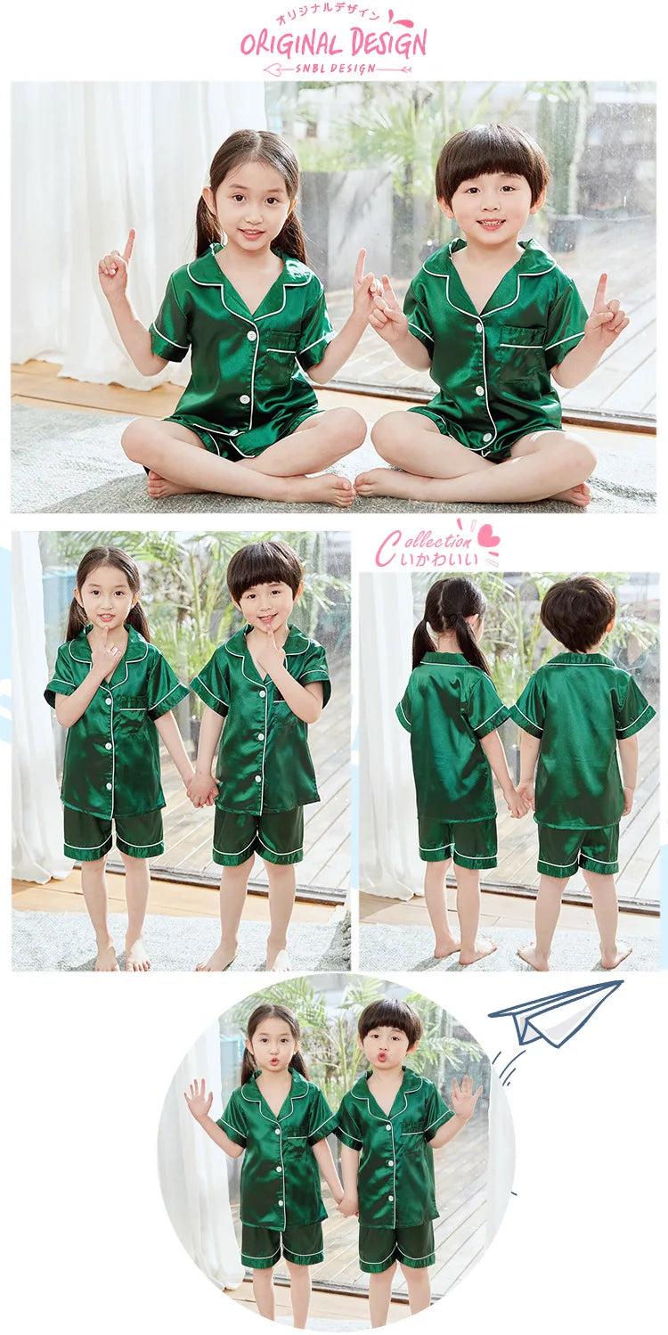 Pink Pajama Sets Short Sleeve T-Shirt Tops With Shorts Toddler Baby Sleeping Clothes Pijamas Sleepwear Boys Girls Kids Pyjamas