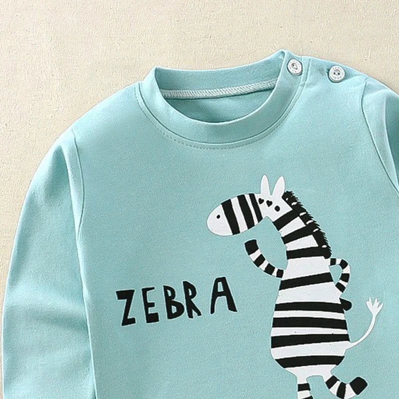 Cartoon Print Pajama Suit Tops+Pants 2-piece Set Underwear Kids Boys Girls Baby Cotton Sleepwear Spring Autumn Clothes 1-6 Year
