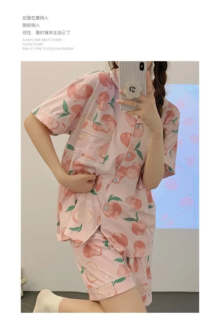Women's Summer Three-Piece Pajama Set: Cute Teenage Student Short-Sleeved Long Pants Casual Korean-Style Pajamas Underwear