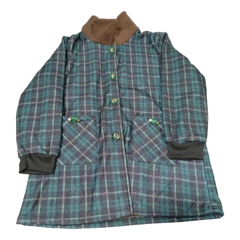 Women Plaid Coat Checkered Winter Mother Jacket Pockets Turn-down Collar Single-breasted Mid Length Overcoat Mid-aged Women Coat