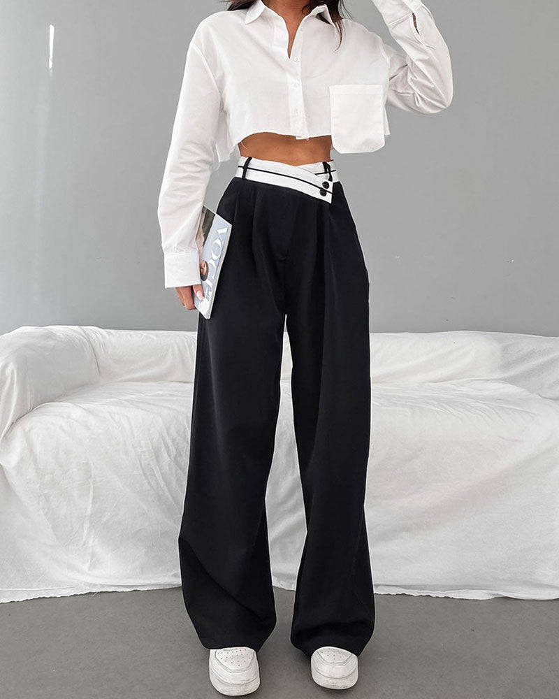 Women Pants Casual Wide Leg Pants for Women Black Suit Pants Office Lady Straight Pants High Waist Trousers Women Clothes Outfit