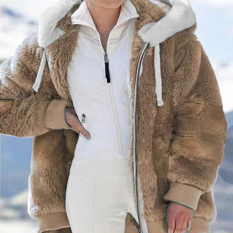 Autumn Winter Fashion Women's Coat New Casual Hooded Zipper Ladies Clothes Cashmere Women Fleece Jacket Solid Color Ladies Coats