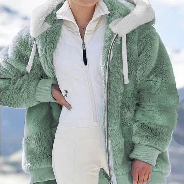 Autumn Winter Fashion Women's Coat New Casual Hooded Zipper Ladies Clothes Cashmere Women Fleece Jacket Solid Color Ladies Coats