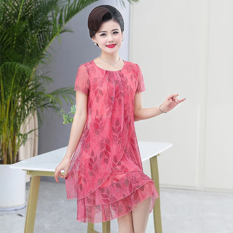 Summer  Dress NEW Casual Short Sleeve O-Neck Floral Print Dresses Elegant Party Dress  5XL Women Clothing