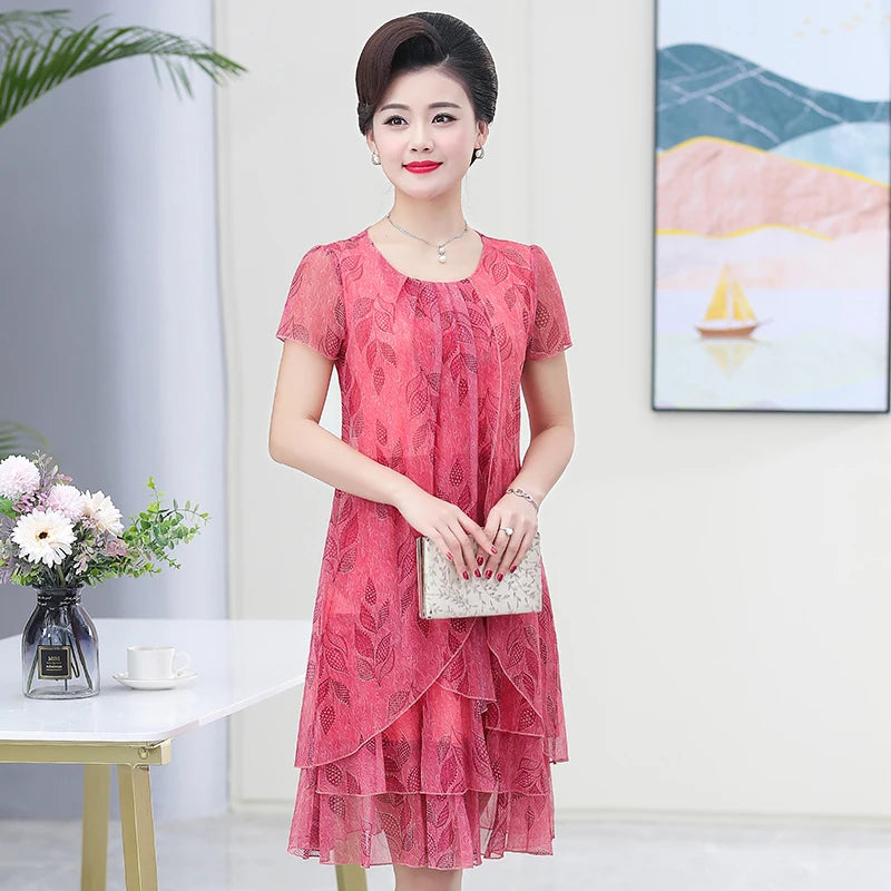 Summer  Dress NEW Casual Short Sleeve O-Neck Floral Print Dresses Elegant Party Dress  5XL Women Clothing