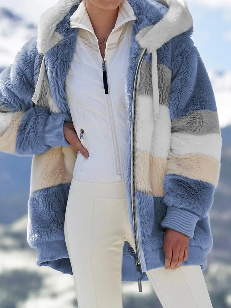 Winter Fashion Women's Coat New Casual Hooded Zipper Ladies Clothes Cashmere Women Jacket Stitching Plaid Ladies Coats