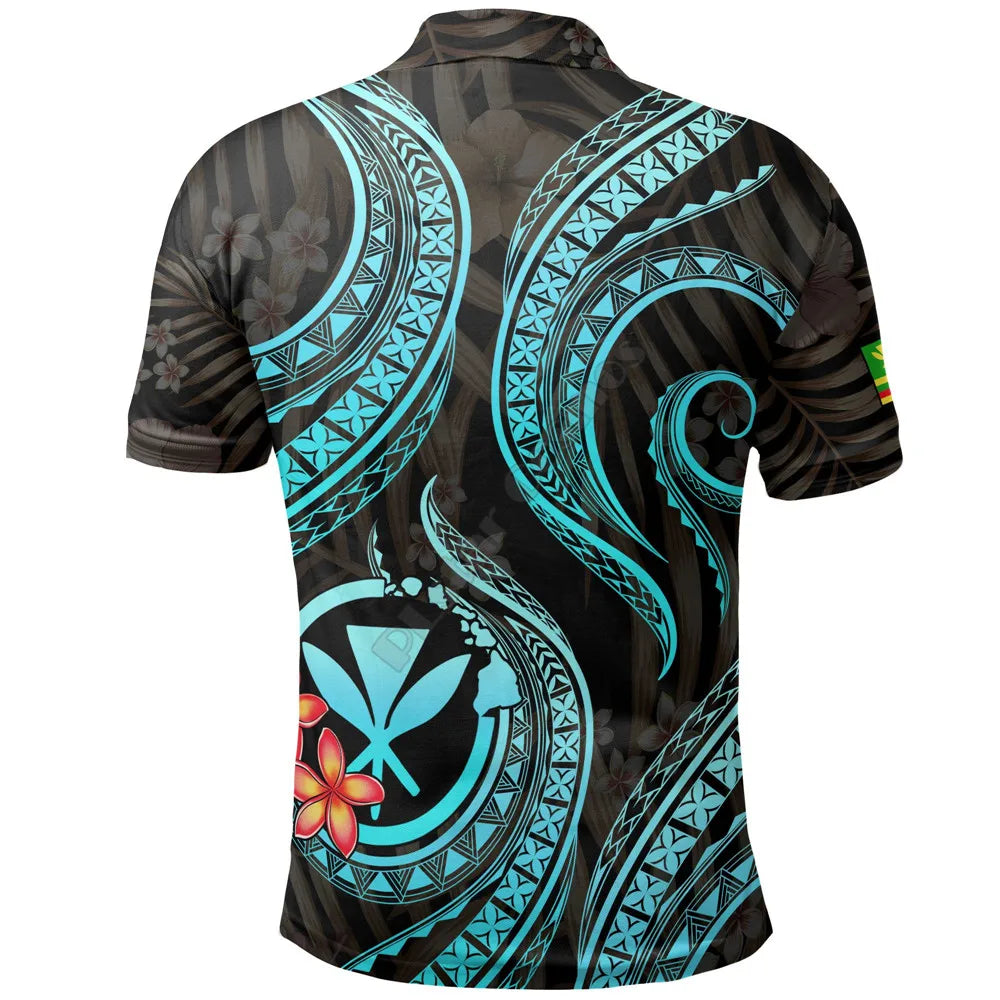 Polynesian Hawaii Polo Shirts Humpback Whale with Tropical Flowers 3D Printed Polo Shirt Men Women Short Sleeve Summer T-shirt