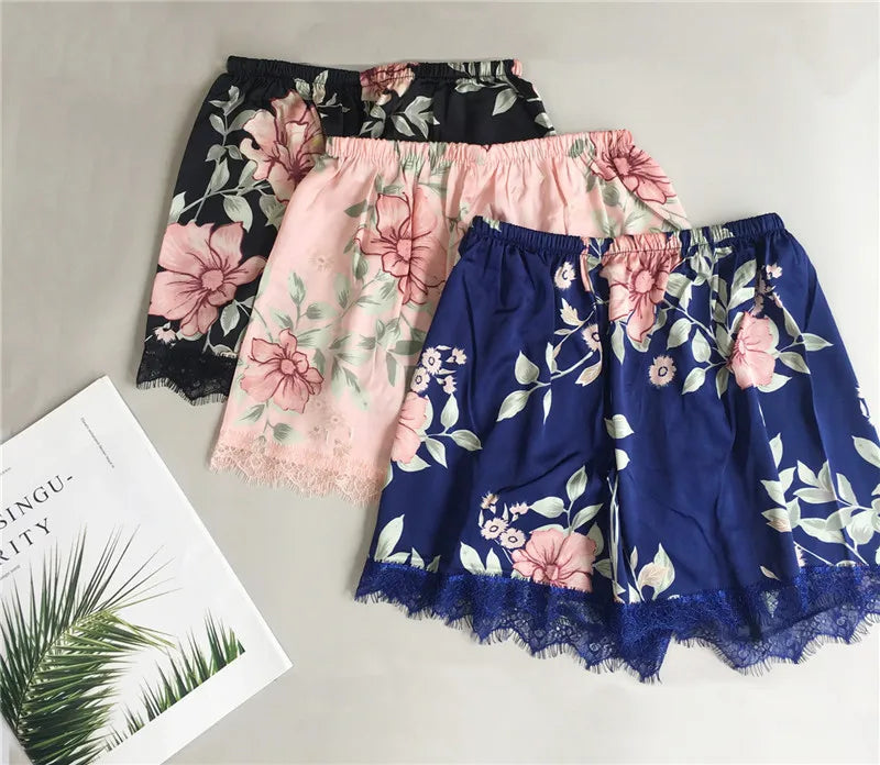 Daeyard Women's Pajamas Sexy Lingerie Silk Overall Print Cami And Shorts 2Pcs Pyjama Set Sleepwear Summer Pijama Nighty Homewear