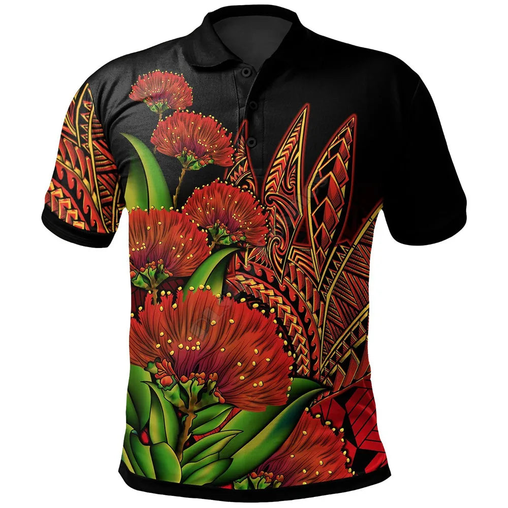 Polynesian Hawaii Polo Shirts Humpback Whale with Tropical Flowers 3D Printed Polo Shirt Men Women Short Sleeve Summer T-shirt