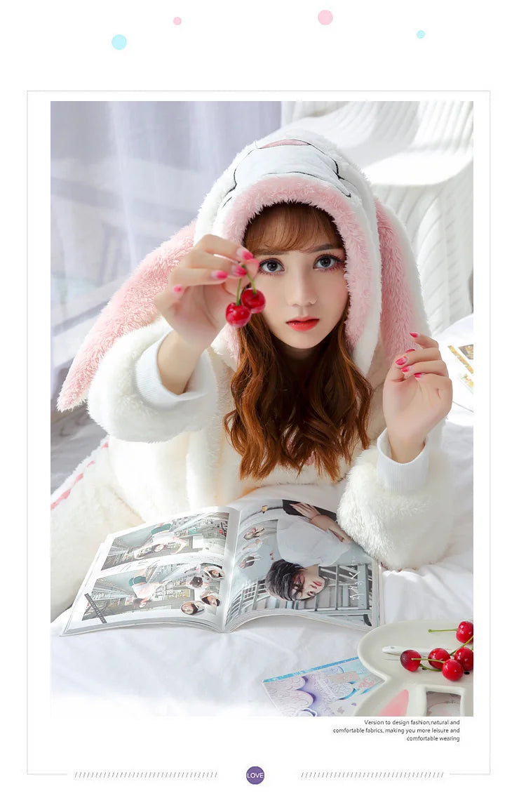 Jielur Winter Women Pajama Sets Lady Long Sleeve Shirt+Pants Solid Color Home suit Warm Hooded Cartoon Thick Pijama Feminino