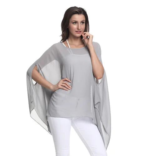 BHflutter Blusas Mujer de Moda 2018 Blouse Women Shirt Batwing Sleeve Casual Summer Tops Tees Solid Chiffon Blouses Plus Size