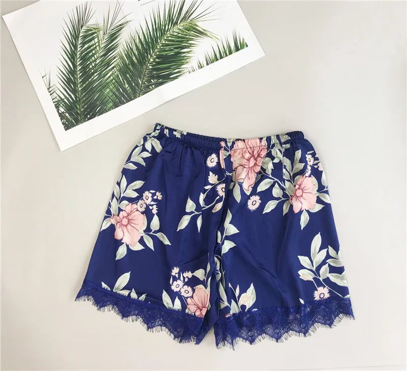 Daeyard Women's Pajamas Sexy Lingerie Silk Overall Print Cami And Shorts 2Pcs Pyjama Set Sleepwear Summer Pijama Nighty Homewear