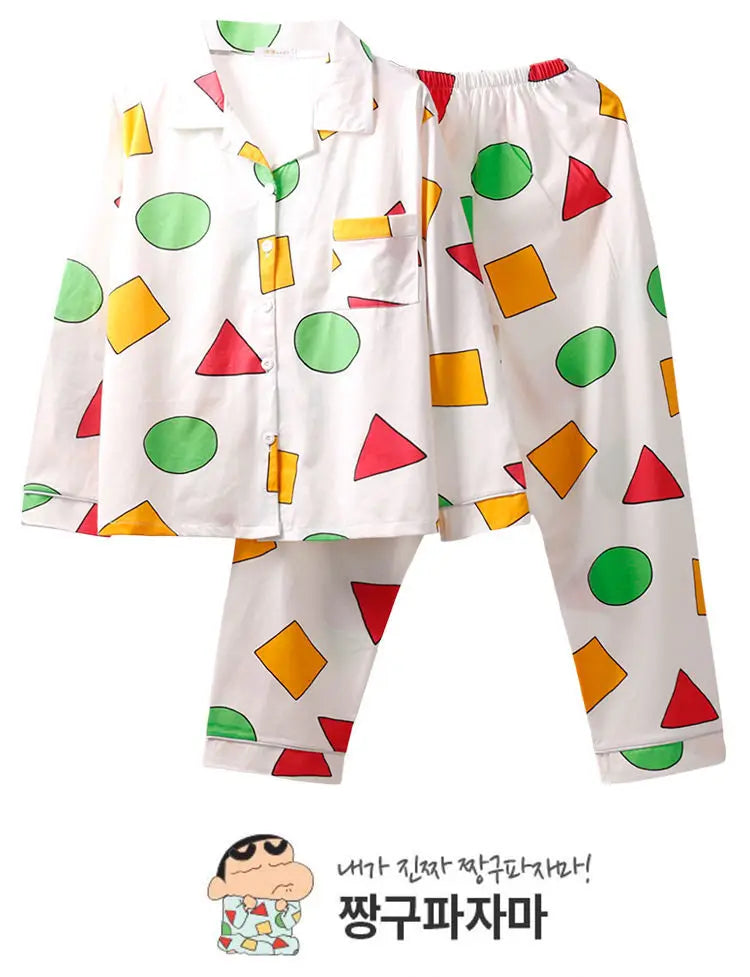 Pijama Schin Chan Pijamas Para Parejas 2-piece Set Home Causal V-neck Long Sleeve Nightgown Autumn Trousers Couple Pajama Sets