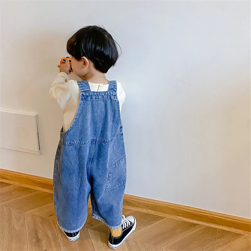 2025 Autumn New Children Loose Overalls Baby boys girls casual Jean Jumpsuit Solid Outwear Cloth 1-7Y Kids high qualit bib pants