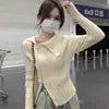 Spring New Arrival Fashion Lady Wide Collar Zip Slim Fit Tight Jumper