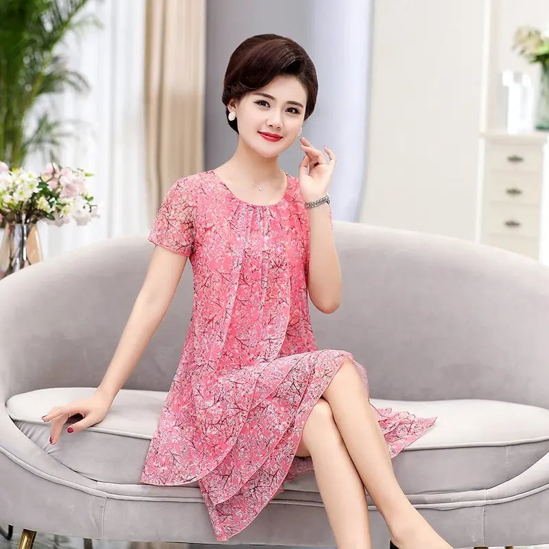 Summer  Dress NEW Casual Short Sleeve O-Neck Floral Print Dresses Elegant Party Dress  5XL Women Clothing