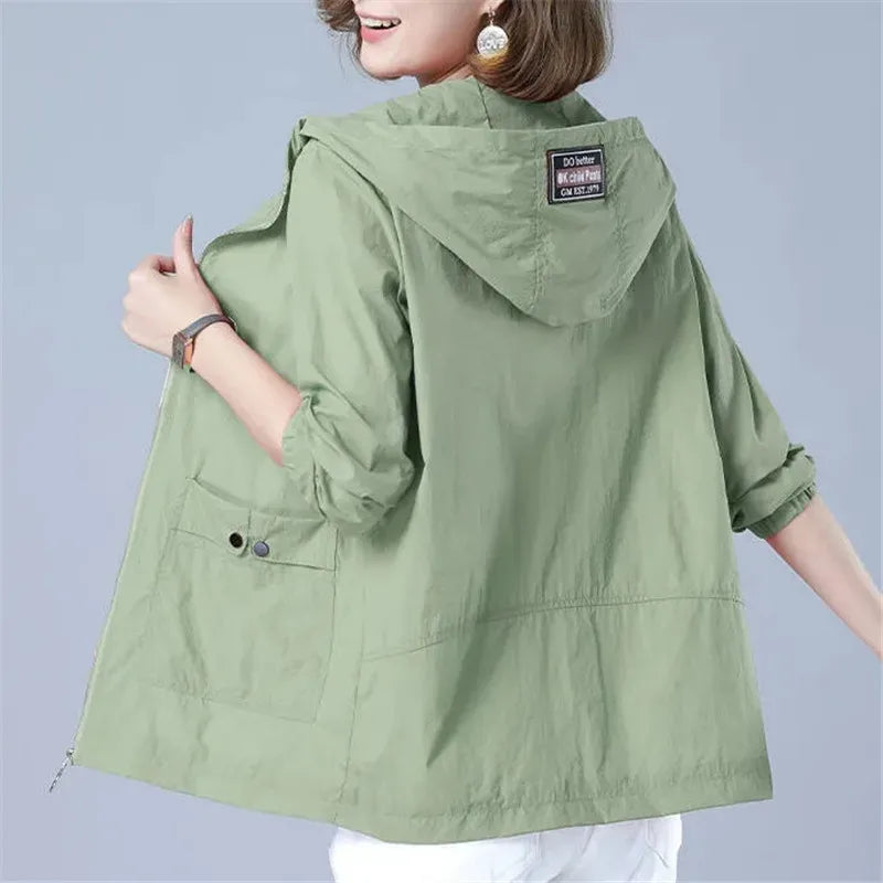 Women's Jacket 2022 New Summer Thin Coat Casual Windbreaker Female Sun Protection Jacket Basic Zipper Coat Tops 5XL