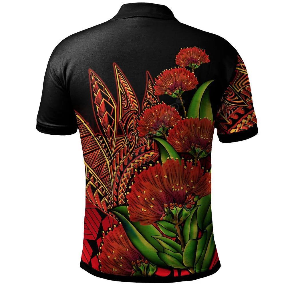 Polynesian Hawaii Polo Shirts Humpback Whale with Tropical Flowers 3D Printed Polo Shirt Men Women Short Sleeve Summer T-shirt