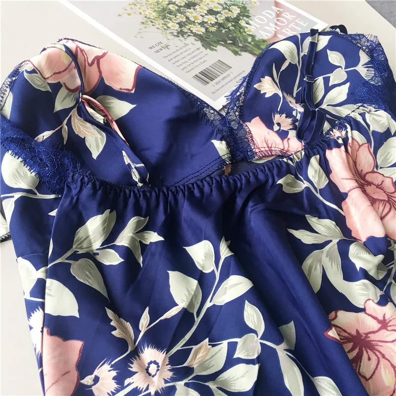 Daeyard Women's Pajamas Sexy Lingerie Silk Overall Print Cami And Shorts 2Pcs Pyjama Set Sleepwear Summer Pijama Nighty Homewear