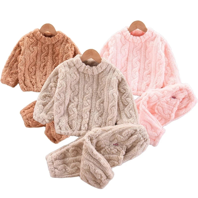 Kids Cartoon Print Pajama Sets Autumn Winter Warm Clothing Suits Spring Boys Girl Fashion Print Pullover+Pants 2Pcs Outfits 0-8Y