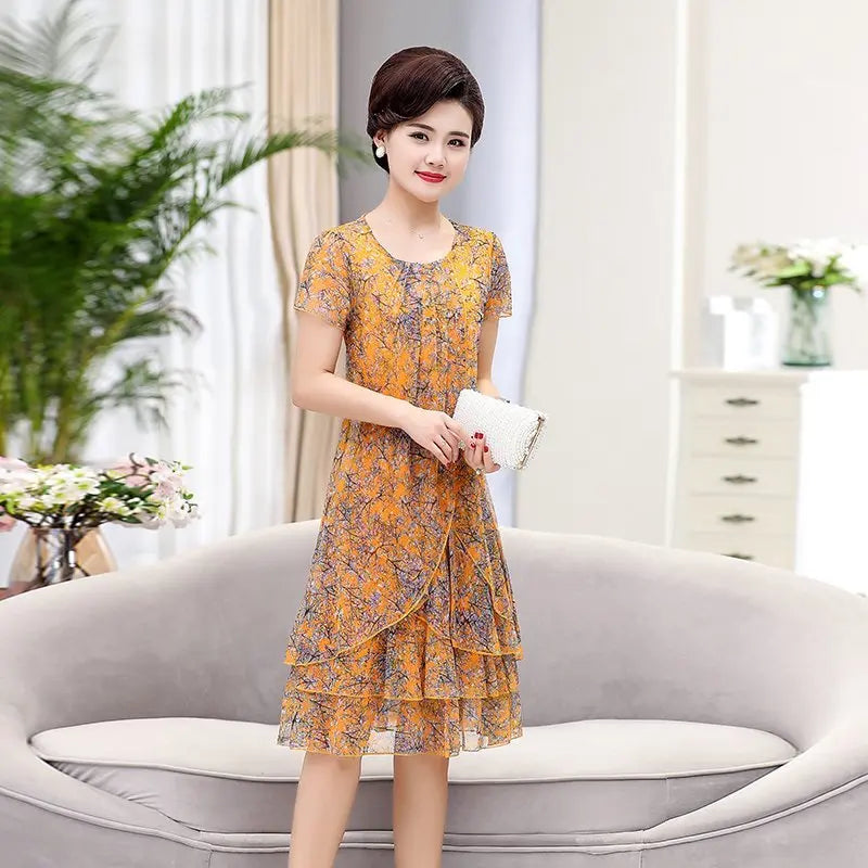 Summer  Dress NEW Casual Short Sleeve O-Neck Floral Print Dresses Elegant Party Dress  5XL Women Clothing