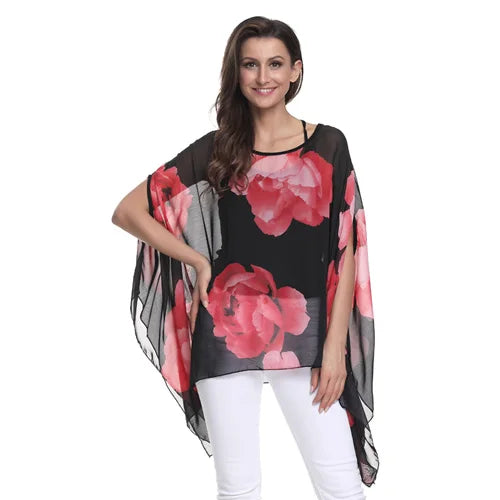 BHflutter Blusas Mujer de Moda 2018 Blouse Women Shirt Batwing Sleeve Casual Summer Tops Tees Solid Chiffon Blouses Plus Size