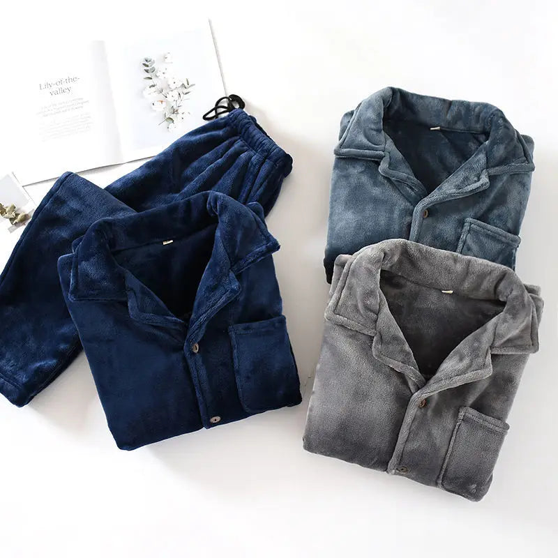 Men'Pajamas Warm Sleepwear Men Flannel Winter Thick Pajama Male Thick Long Sleeve Pijama Casual Pyjamas Fleece Sleep