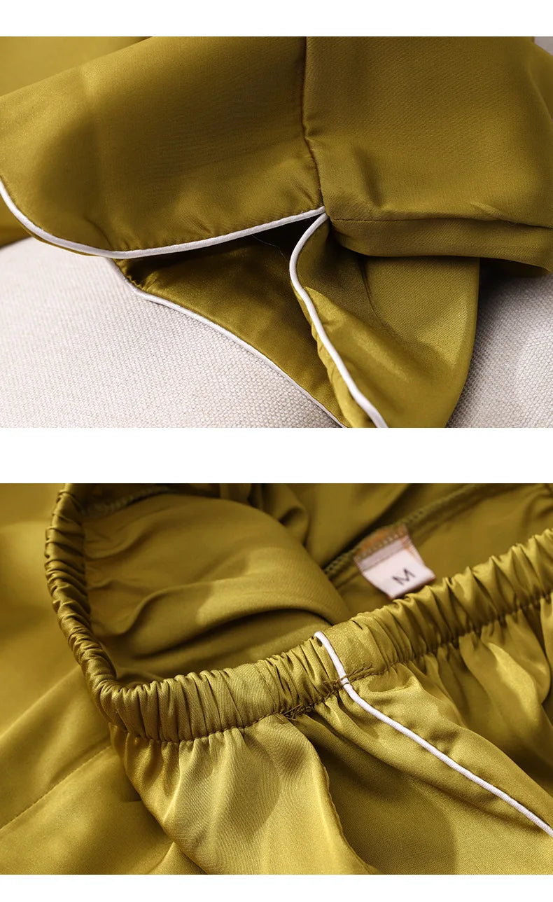 Pajama Set PJS For Women Satin Silky Pyjama Long Sleeve Casual Sleepwear Nightwear Loungewear Rayon 2 Piece Home Wear