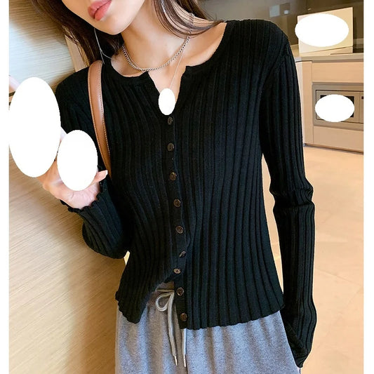 Cardigan Sweater Women New Autumn and Winter Temperament Slim Knit Sweater Coat with Long Sleeve Blouse