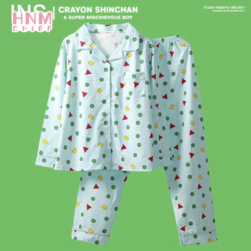Pijama Schin Chan Pijamas Para Parejas 2-piece Set Home Causal V-neck Long Sleeve Nightgown Autumn Trousers Couple Pajama Sets