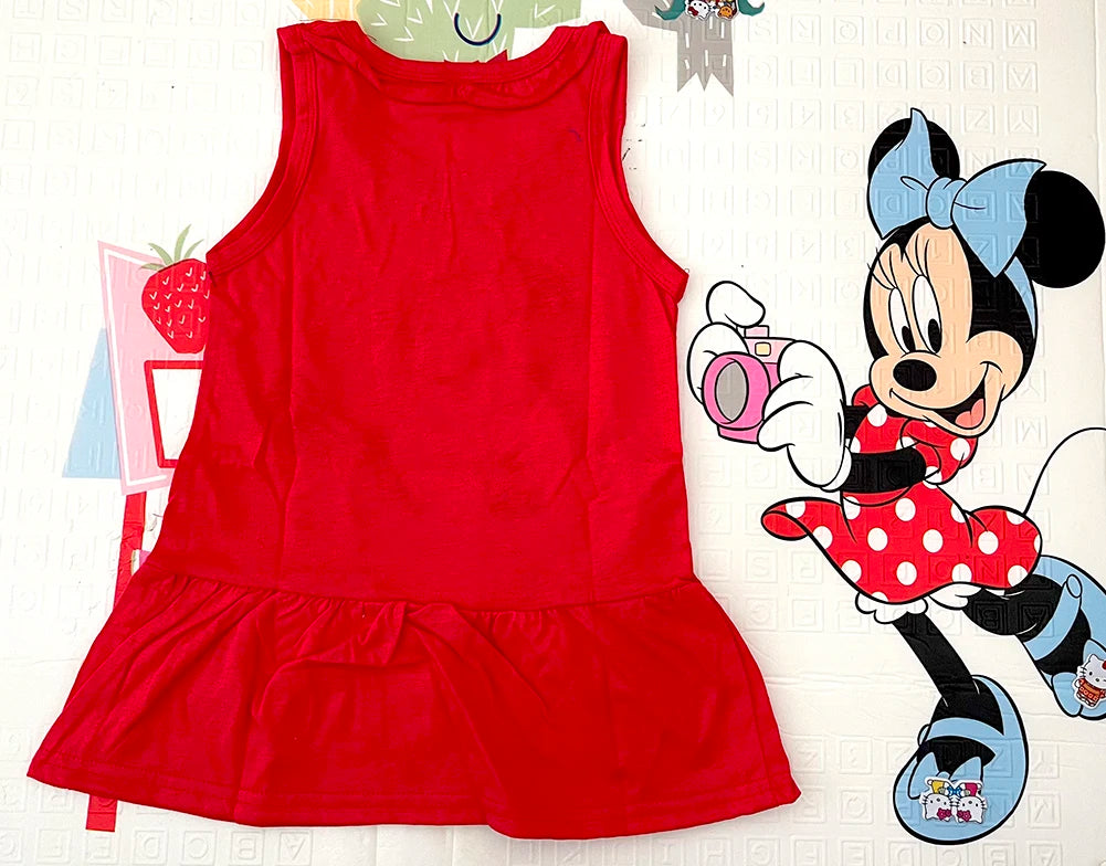 New Fashion Baby Girls Dress Summer Dress Cartoon Cotton Red Minnie Dress Princess Dress Children's Girl Clothing 1-6Years