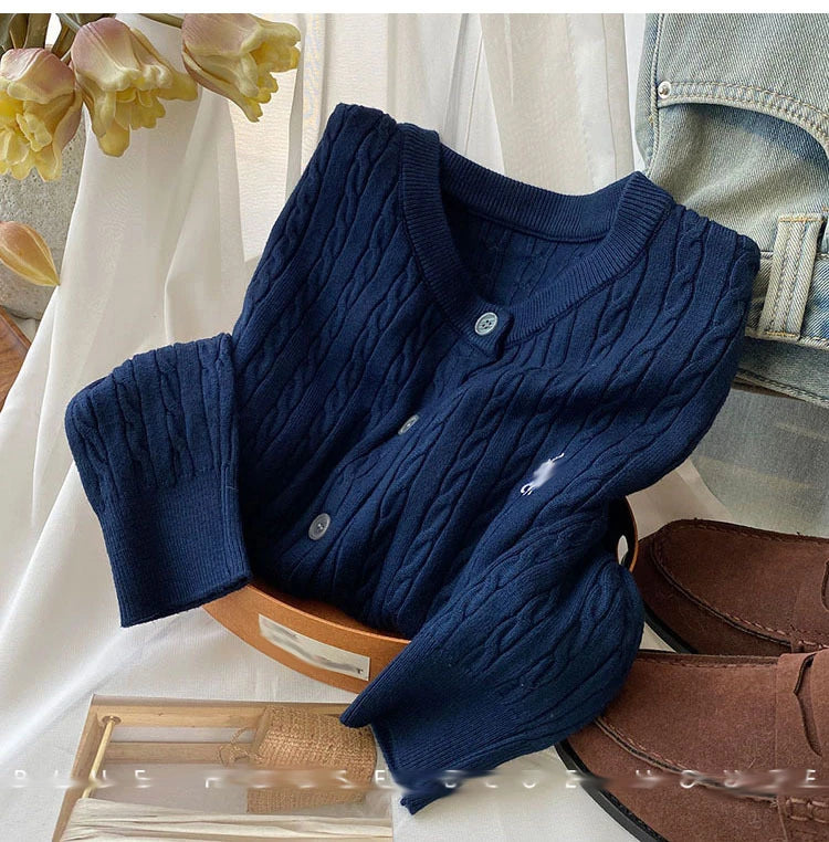 New Autumn Winter Solid Color O-Neck Twist Cable Cardigan Sweater Tops Women's Clothing