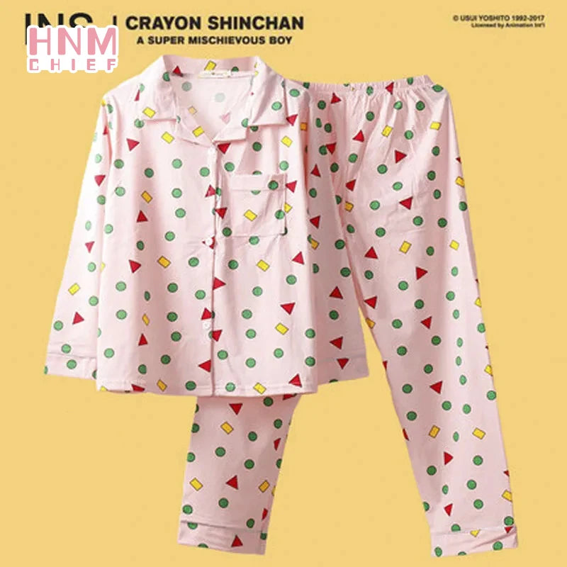 Pijama Schin Chan Pijamas Para Parejas 2-piece Set Home Causal V-neck Long Sleeve Nightgown Autumn Trousers Couple Pajama Sets
