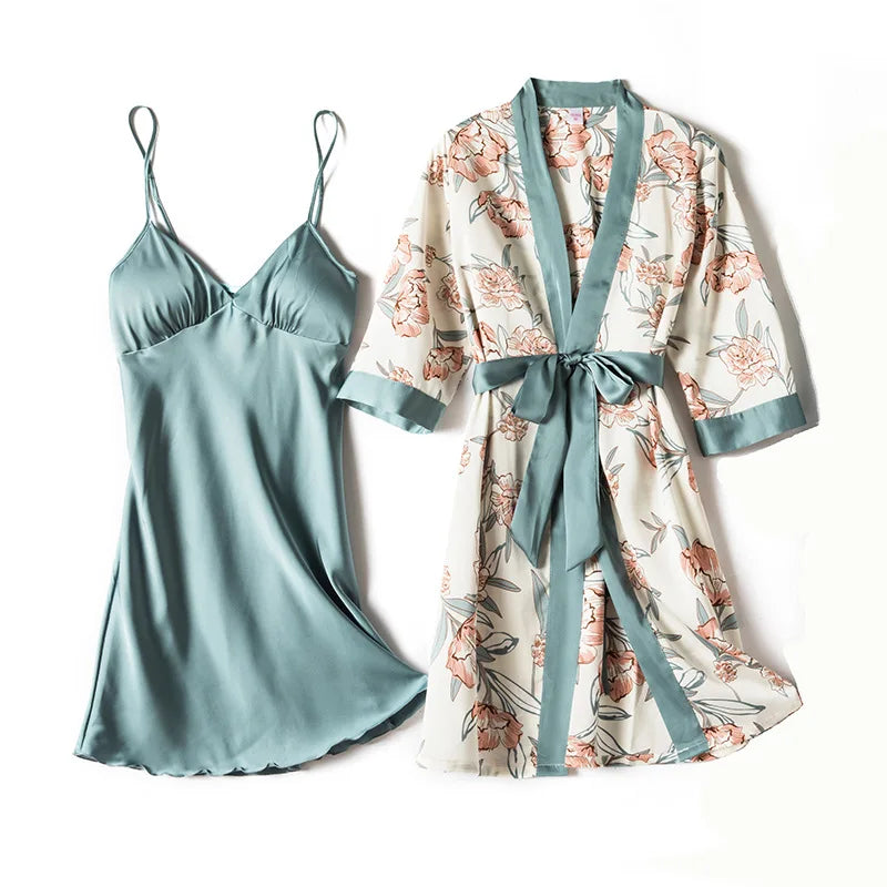 Pajamas for Women Pijama Mujer 4 Piece Set Sexy Ladies Pyjama Sleepwear Women Pajama Sets Sleep Lounge with Chest Pads Home Wear