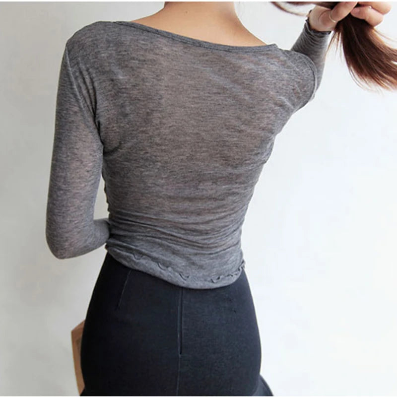 Sexy Tshirt Women T Shirt 2025 Spring Summer T-Shirt Women Tops Korean Long Sleeve Vetement Femme Ropa Mujer Kawaii Clothes