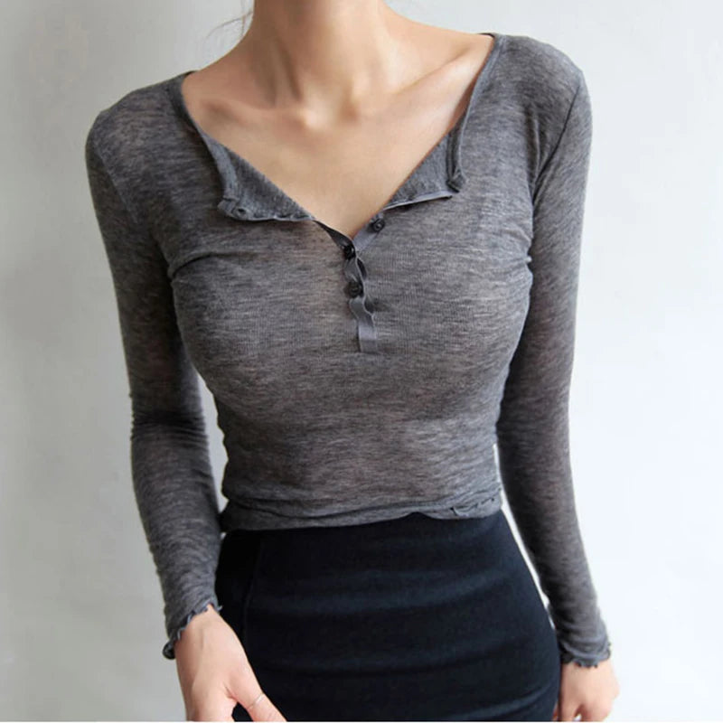 Sexy Tshirt Women T Shirt 2025 Spring Summer T-Shirt Women Tops Korean Long Sleeve Vetement Femme Ropa Mujer Kawaii Clothes