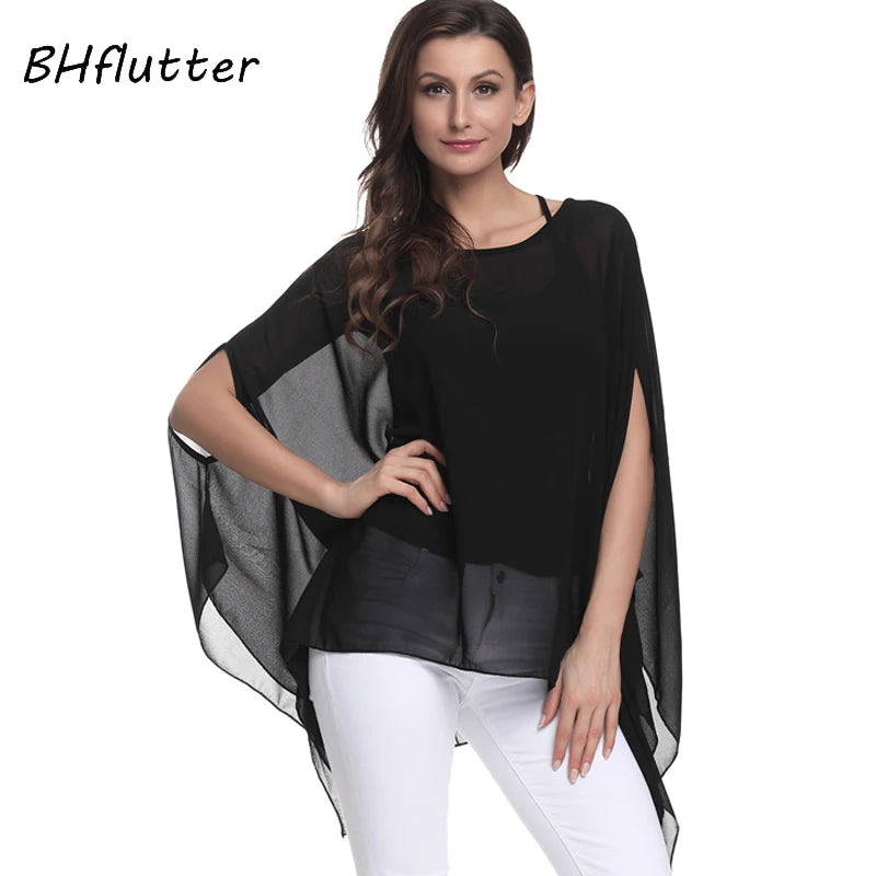 BHflutter Blusas Mujer de Moda 2018 Blouse Women Shirt Batwing Sleeve Casual Summer Tops Tees Solid Chiffon Blouses Plus Size