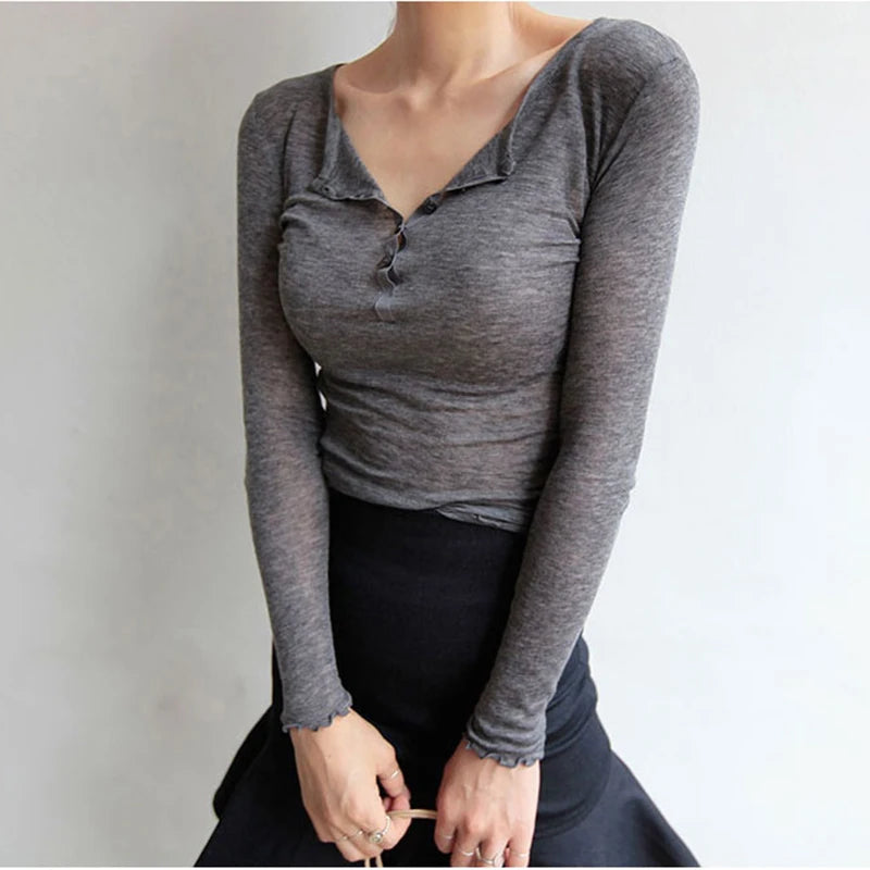 Sexy Tshirt Women T Shirt 2025 Spring Summer T-Shirt Women Tops Korean Long Sleeve Vetement Femme Ropa Mujer Kawaii Clothes