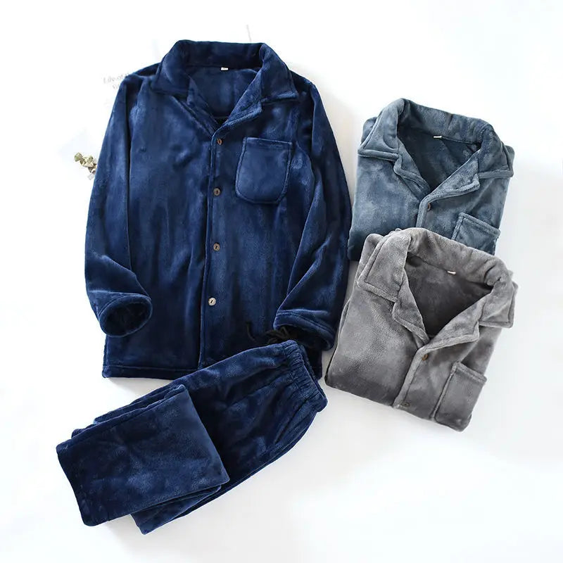 Men'Pajamas Warm Sleepwear Men Flannel Winter Thick Pajama Male Thick Long Sleeve Pijama Casual Pyjamas Fleece Sleep