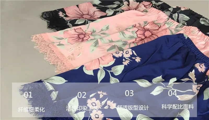 Daeyard Women's Pajamas Sexy Lingerie Silk Overall Print Cami And Shorts 2Pcs Pyjama Set Sleepwear Summer Pijama Nighty Homewear