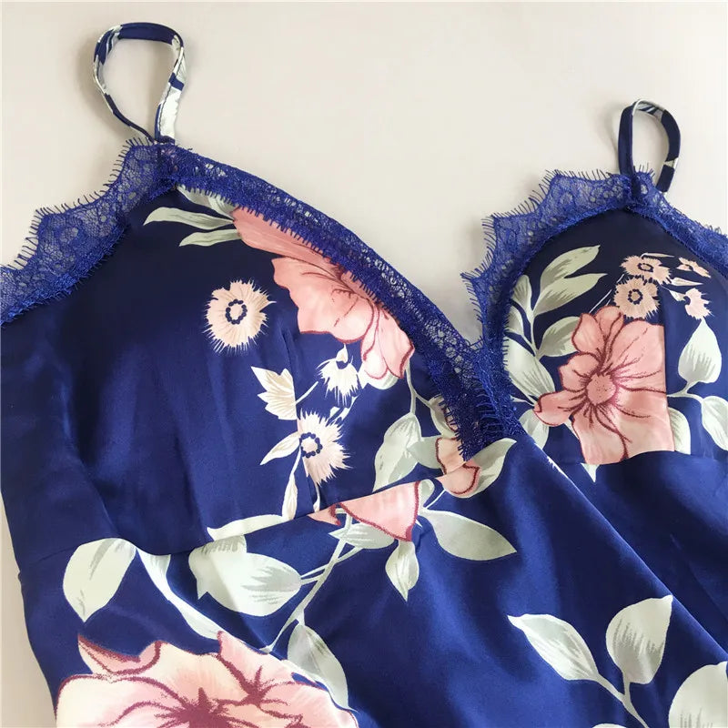 Daeyard Women's Pajamas Sexy Lingerie Silk Overall Print Cami And Shorts 2Pcs Pyjama Set Sleepwear Summer Pijama Nighty Homewear