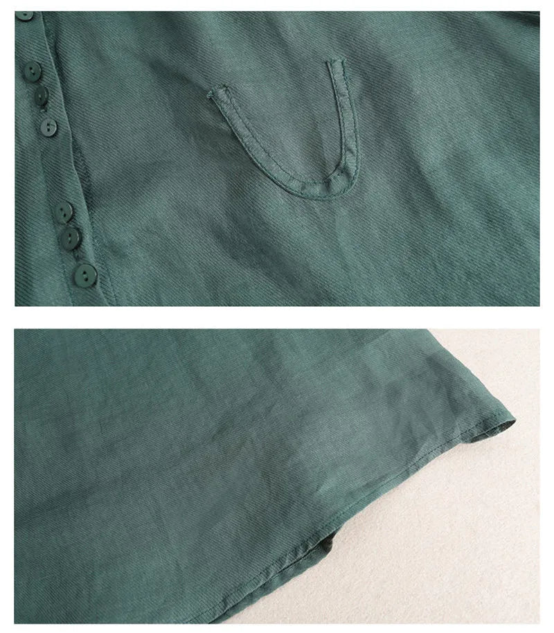 Pant Suits Women Summer New Korean Loose Fashion Sets Thin Cotton Shirt+Trousers Suit Female Retro Two Piece Set Women Green set