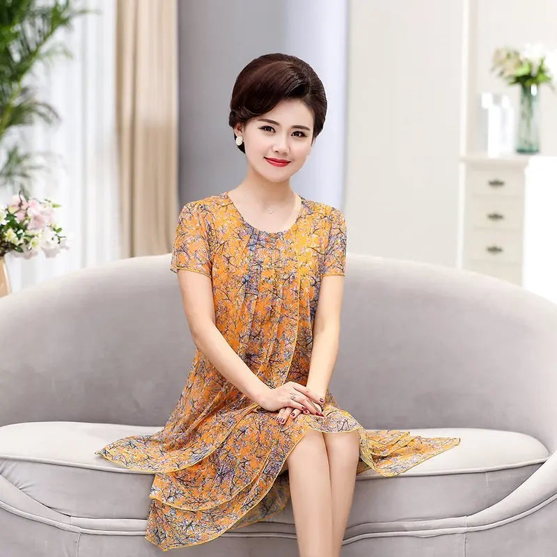 Summer  Dress NEW Casual Short Sleeve O-Neck Floral Print Dresses Elegant Party Dress  5XL Women Clothing