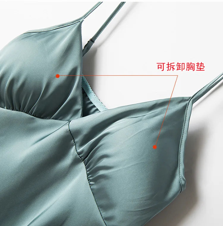 Pajamas for Women Pijama Mujer 4 Piece Set Sexy Ladies Pyjama Sleepwear Women Pajama Sets Sleep Lounge with Chest Pads Home Wear