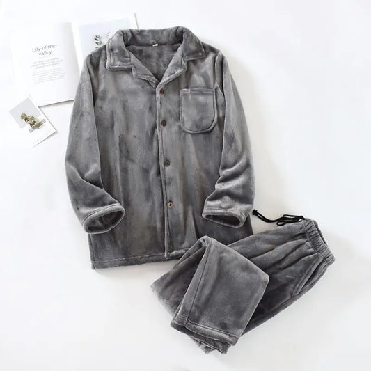 Men'Pajamas Warm Sleepwear Men Flannel Winter Thick Pajama Male Thick Long Sleeve Pijama Casual Pyjamas Fleece Sleep